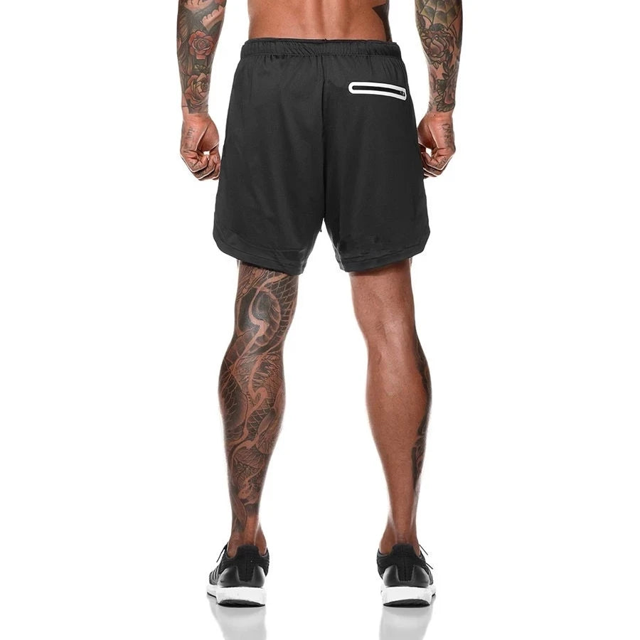 Men Sport Shorts Sportswear Double-deck Running Shorts 2 In 1 Beach Bottoms Summer Gym Fitness Training Jogging Short Pants Men