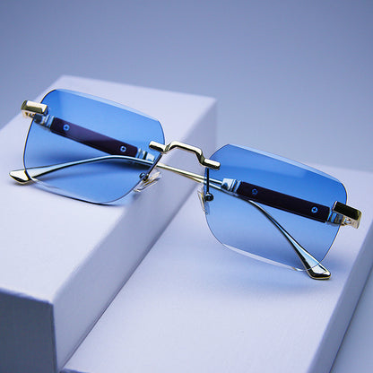 Frameless Edge-cut Sunglasses Fashion Trend Wood Grain Legs Gradient Color