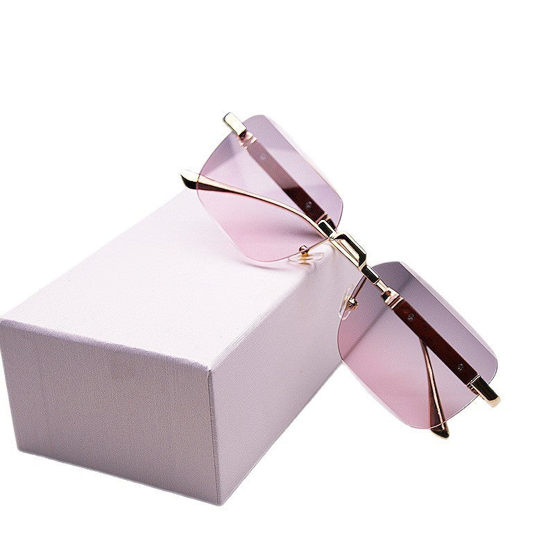 Frameless Edge-cut Sunglasses Fashion Trend Wood Grain Legs Gradient Color