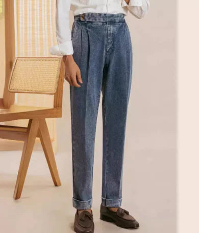 Vintage High-Waisted Straight Leg Jeans for Men
