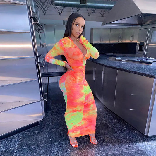 Autumn Chic Digital Print Bodycon Dress