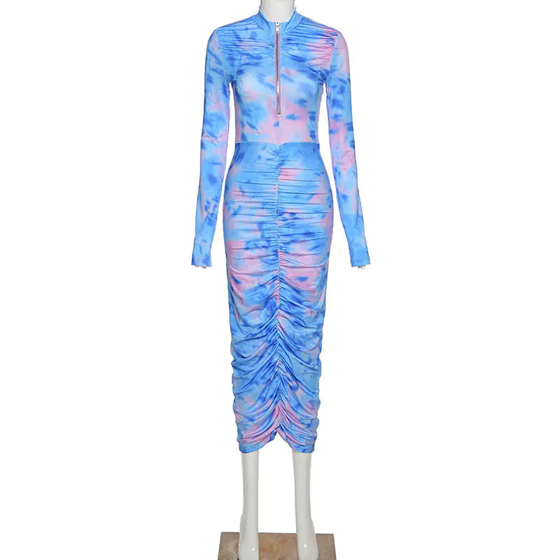 Autumn Chic Digital Print Bodycon Dress