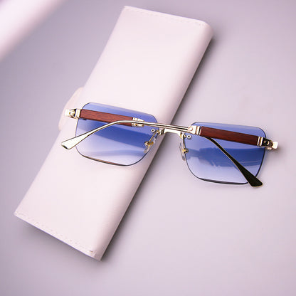 Frameless Edge-cut Sunglasses Fashion Trend Wood Grain Legs Gradient Color