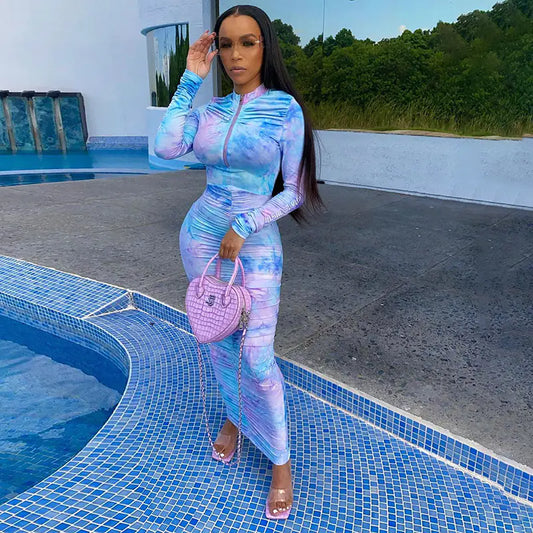 Autumn Chic Digital Print Bodycon Dress