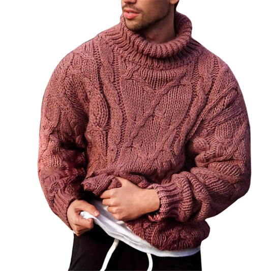 Vdnerjg Mens Thermal Turtleneck Sweater Long Sleeve Cable Knit Casual Chunky Pullover Jumper Red